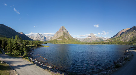 Swiftcurrent Lake in Glacier National Park, Montanaの写真素材