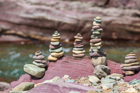 Glacier National Park. Turquoise river flowing towards Lake の写真素材