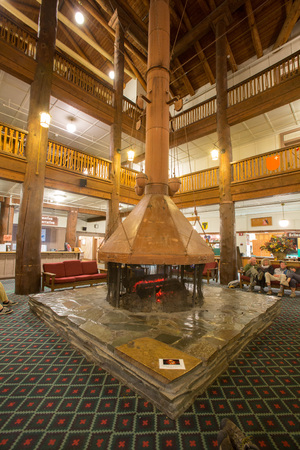 GLACIER NATIONAL PARK, USA - August 8: The Many Glacier Hotel on August 8, 2011 in Glacier National Park, Montana. It was built in 1915 on the shoreline of Swiftcurrent Lake.のeditorial素材