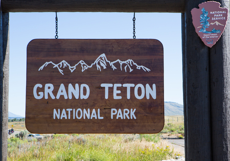 Entry to the Grand Teton National Park, Wyomingの写真素材