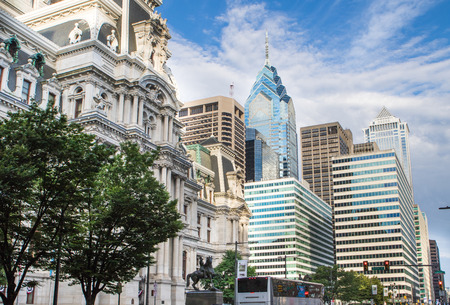 PHILADELPHIA - Sept 1, 2016: Cityscape with street and Downtown Skyline of Philadelphia, Pennsylvania, USAのeditorial素材