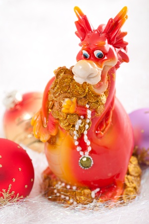 Dragon with Christmas decorations の写真素材