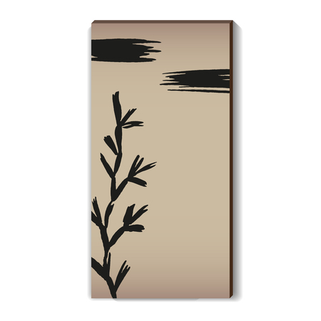 card with silhouette of plants and stylized clouds.のイラスト素材