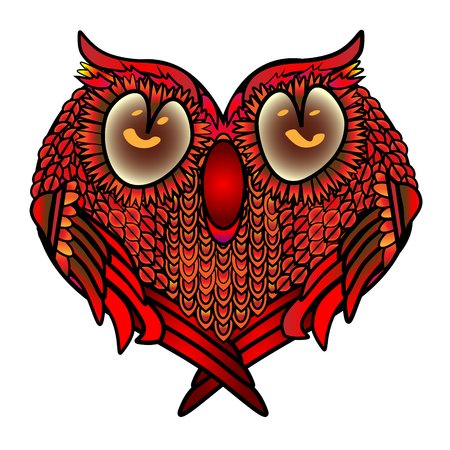 Greeting card with heart settled a cute owl in love, for love and closeness.のイラスト素材