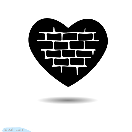 The heart icon. A symbol of love. valentine s day. Seam. Brick wall. Flat style for graphic and web design, logo. Shadow. Black as coal. A lot of soot. Frame.のイラスト素材
