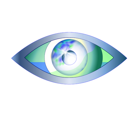 The eye looks in the world. Eye vision vector logo design template. Optics Oculist sign. Search inspection looking.のイラスト素材