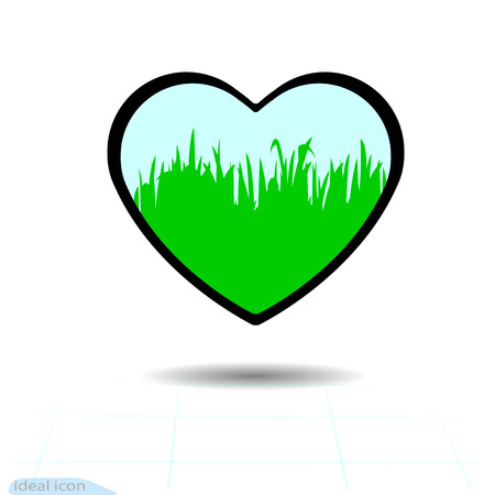 Heart icon. A symbol of love. Valentine s day with the sign of the grass. Flat style for graphic and web design, icon. Black as green. Frame, shadow.のイラスト素材