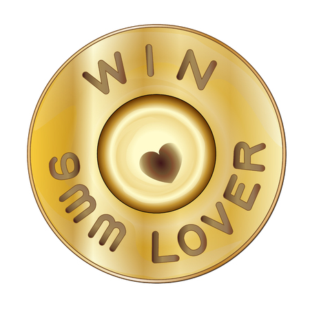 Shot bullets Saint Valentine isolated on white background. Caliber of weapon bullets icon flat. Heart firing pin weapon. Vector illustration symbol. Lover weapons 9 mm. weapon bullets.のイラスト素材