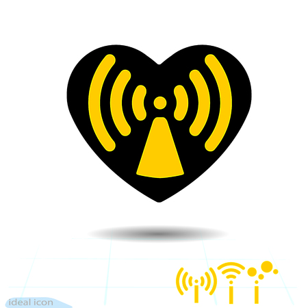 Icon black heart is symbol Radio waves hazard. In love, wireless and wifi. Vector. Valentine s day for remote internet accessのイラスト素材