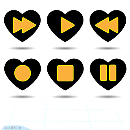 Heart vector black icon, Love symbol. Set of orange media player buttons in heart. Valentines day sign, emblem, Flat style for graphic and web design, logo. Media symbolのイラスト素材