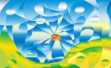 Abstraction Summer Mountain and River on a Landscape Background Flat Design Nature Scene for Travel. Vector illustration.のイラスト素材