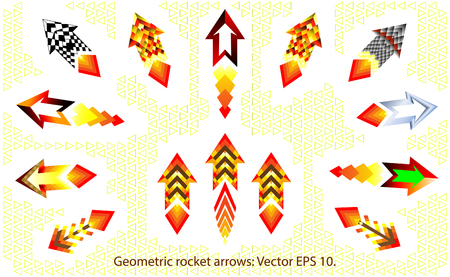 Geometric rockets, fire arrows set. Kit fire arrow direction symbol. vectorのイラスト素材