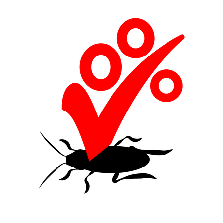 Company for the destruction of insects with a warranty company icon. Exterminator or pest control, red and black sign.のイラスト素材