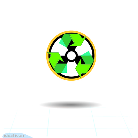 Radioactive waste recycling vector icon. Recycle arrows ecology symbol. Recycled cycle arrow eco. Logotype garbage recycle concept. Hazardous waste recycling poster and iconsのイラスト素材