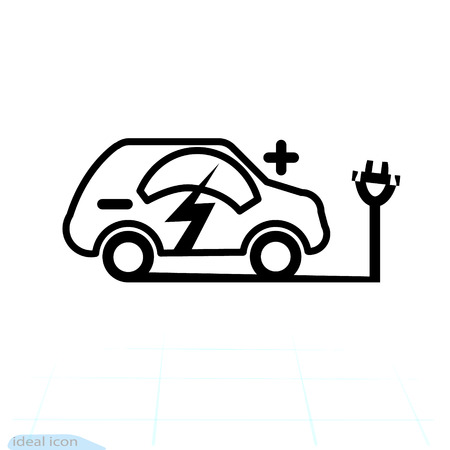Electric car linear icon. Electrical cable plug charging symbol. Vector illustrationのイラスト素材
