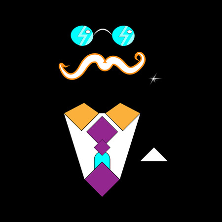 Man's style logo in modern trendy flat geometric design. Tie, pince-nez, shirt illustration.のイラスト素材