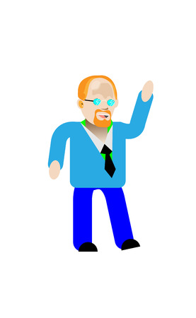 One young cute happy smile fun redhead white man hipster with good beard in glasses just and show up like it. Vector modern style illustration cartoon character flat design isolatedのイラスト素材