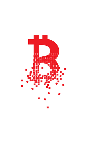 Bitcoin collapse and crack down concept vector illustration with blank space for text, depreciation falling price of red bitcoin.のイラスト素材