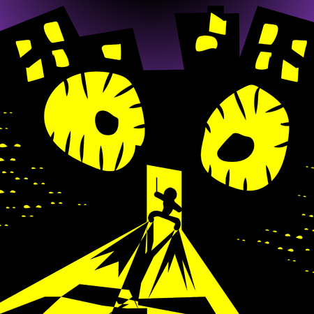 Cat mafia gang walking along the dark street.のイラスト素材