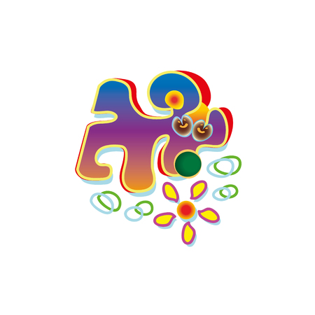 Abstract dog sniffed the flower print isolated on white background.のイラスト素材