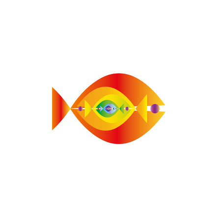 Abstract colorful fishes together- vector graphic. This logo template can be representative of travel destination of an exotic tropical place, tourism, aquarium, adventure water sports, etc.のイラスト素材