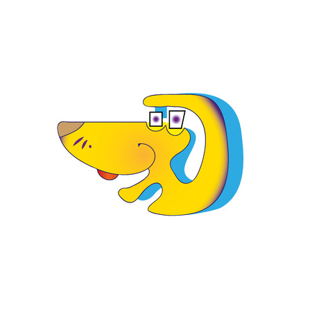 Happy yellow cartoon dog sitting. Vector illustration.のイラスト素材