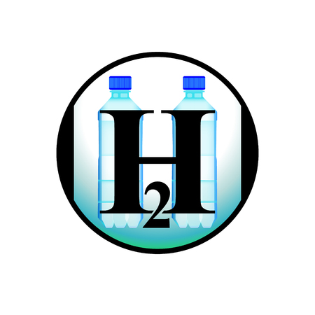 Clean water two bottles. H2O logo vector illustration.のイラスト素材