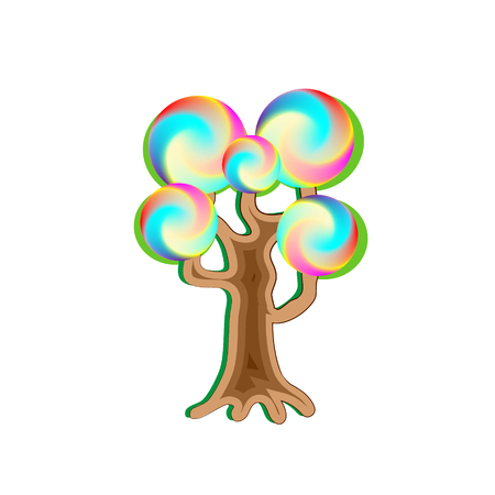 Fantasy magic caramel tree, object for witchcraft and sweetnesses. Vector design illustration.のイラスト素材