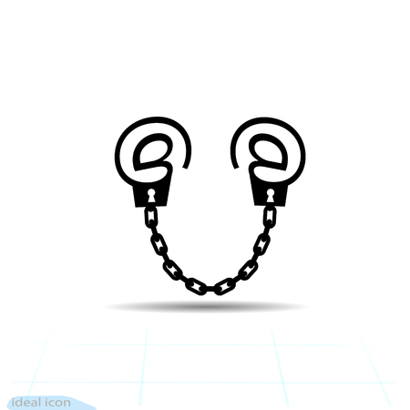 Modern metaphor, phone internet and social networks addiction icon. Flat style vector concept illustration isolated on white background. Handcuff email alias.のイラスト素材