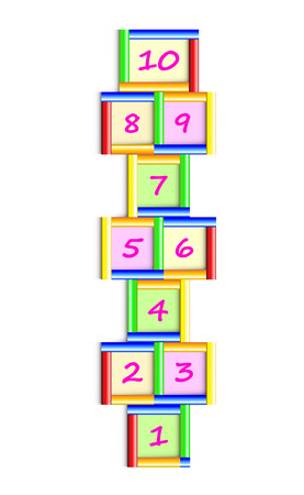 Kids illustration with hopscotch game. Children street game.のイラスト素材