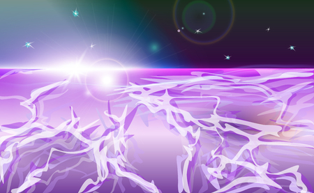 Planet Venus, atmospheric anomalies above the surface. Vector illustration in purple tones.のイラスト素材