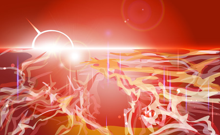 Red abstract landscape background. Pied colorful landscape with flowing particles. Red, pink, orange colors. Vector illustration.のイラスト素材