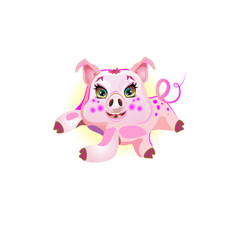 Cute pig lying, illustration cheerful. Funny vectorのイラスト素材