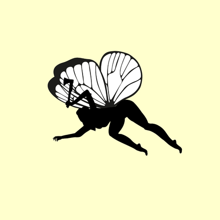 Silhouette cute girl fairie with the axe. Woman look vector, as there's an illustration with wings.のイラスト素材