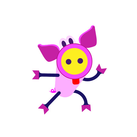 Cute piggy cartoon flee. Chinese Zodiac Sign, Happy New Year 2019 year of the pig.のイラスト素材