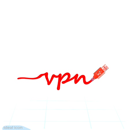 Red vpn icon. Protect, safety concept. Save internet security wifi sign emblem USB. Vector flat...