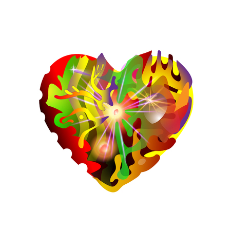 Abstraction heart smoldering night fire with red coals. Design elements for Valentines Day. Vector graphic illustration.のイラスト素材