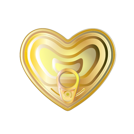 Gold tin can heart with ring pull, top view. Vector illustration. Packaging perfect symbol that represent love and deep emo.のイラスト素材