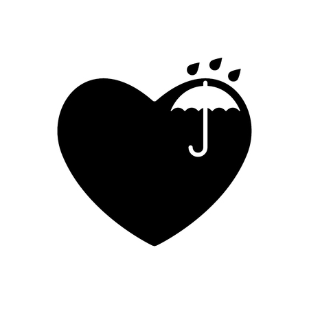 Umbrella and Heart vector black icon. Keep dry symbol in heart. Valentines day sign, emblem, Graphic in flat style isolated. Symbol for your web site design, logo, app, UI. Vector illustration rain.のイラスト素材
