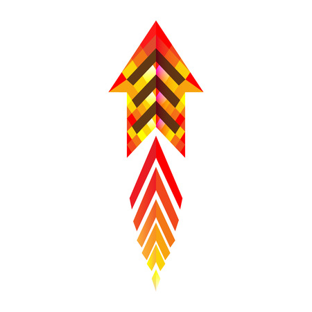 Chinese mottled geometric arrow rocket, fire and space pointer. Mini-mockup direction symbol.のイラスト素材