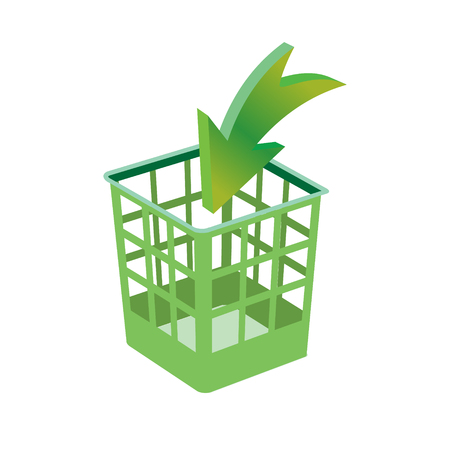 Plastic basket green, trash bins isolated. Motley garbage can, dustbin vector illustration.のイラスト素材
