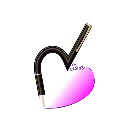 Pen writing of a word -love. Sketch with red paste. Vector illustration.のイラスト素材