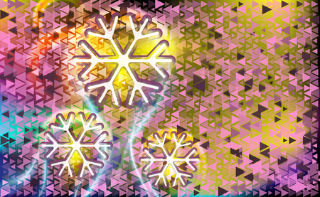 Motley flying like a comets snowflakes on a dark Pink abstract background with different triangle white and violet. Christmas vector backdrop. Card or invitation decoration and design illustration.のイラスト素材
