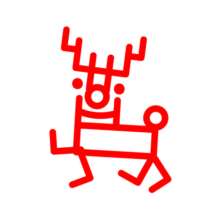 Icon in marker style cartoon deer, red illustration. Christmas decoration vector isolations.のイラスト素材