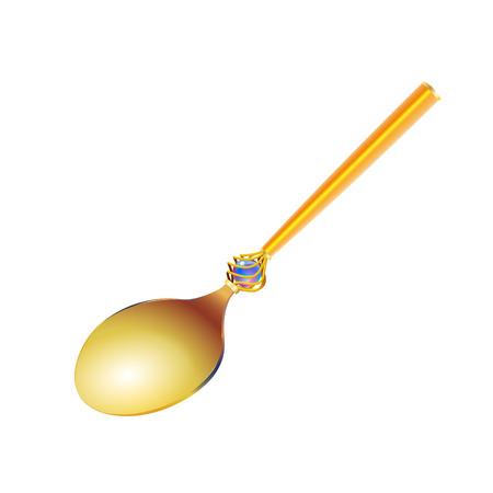 Vintage gold spoon with a holidays ornament in form of braided fabulous pearl isolated on light background. Vector cartoon close-up illustration.のイラスト素材