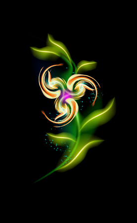 Glowing modern flower vector pattern. Colorful ornamental element floral in black background. Beautiful trendy ornaments with illuminated. Decorative luxury glow for your design.のイラスト素材