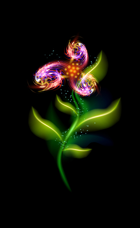 Red flower modern glowing. Colorful ornamental floral element in black background. Beautiful trendy illuminated ornaments with decorative luxury glow for your design in vector illustration EPS 10のイラスト素材