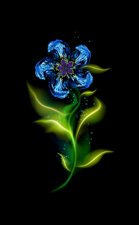 Modern glowing blue flower. Colorful cosmic floral element in black background. Beautiful trendy illuminated ornaments with decorative luxury glow for your design in vector illustration. esp 10のイラスト素材