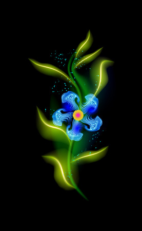 Modern glowing blue flower. Colorful cosmic floral element in black background. Beautiful trendy illuminated ornaments with decorative luxury glow for your design in vector illustration. esp 10のイラスト素材
