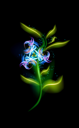 Colorful glowing blue flower. Modern ornamental floral element in black background. Beautiful trendy illuminated ornaments with decorative luxury glow for your design in vector illustration EPS 10のイラスト素材